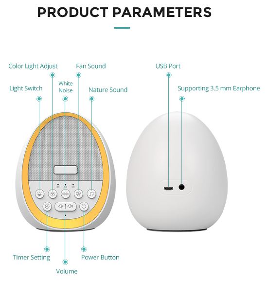 🌟 „Lumina Portable Wireless“ baltojo triukšmo aparatas — 29 HD raminantys garsai ir naktinė lemputė miego terapijai